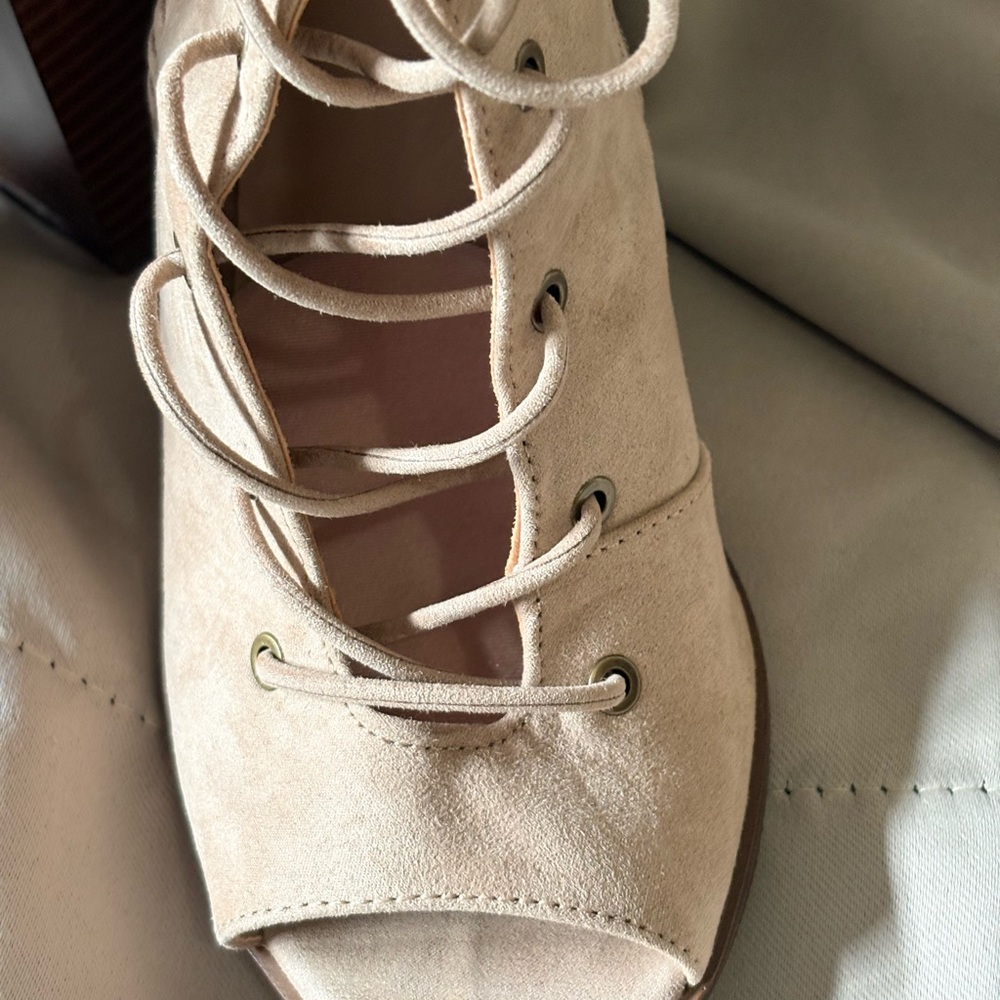 Mix No. 6 Lace-Up Peep Toe Block Heel Booties in Taupe - Picture 3 of 11